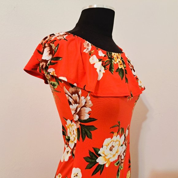 B Famous Juniors Floral Print Dress Size L Red Color Preowned Good Condition - Picture 1 of 9